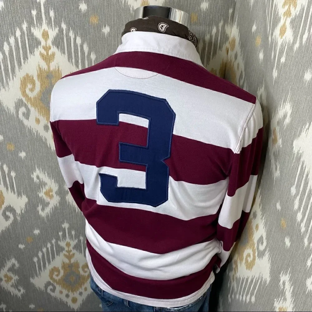 Polo Ralph Lauren Maroon & White Stripe Iconic Rugby Shirt